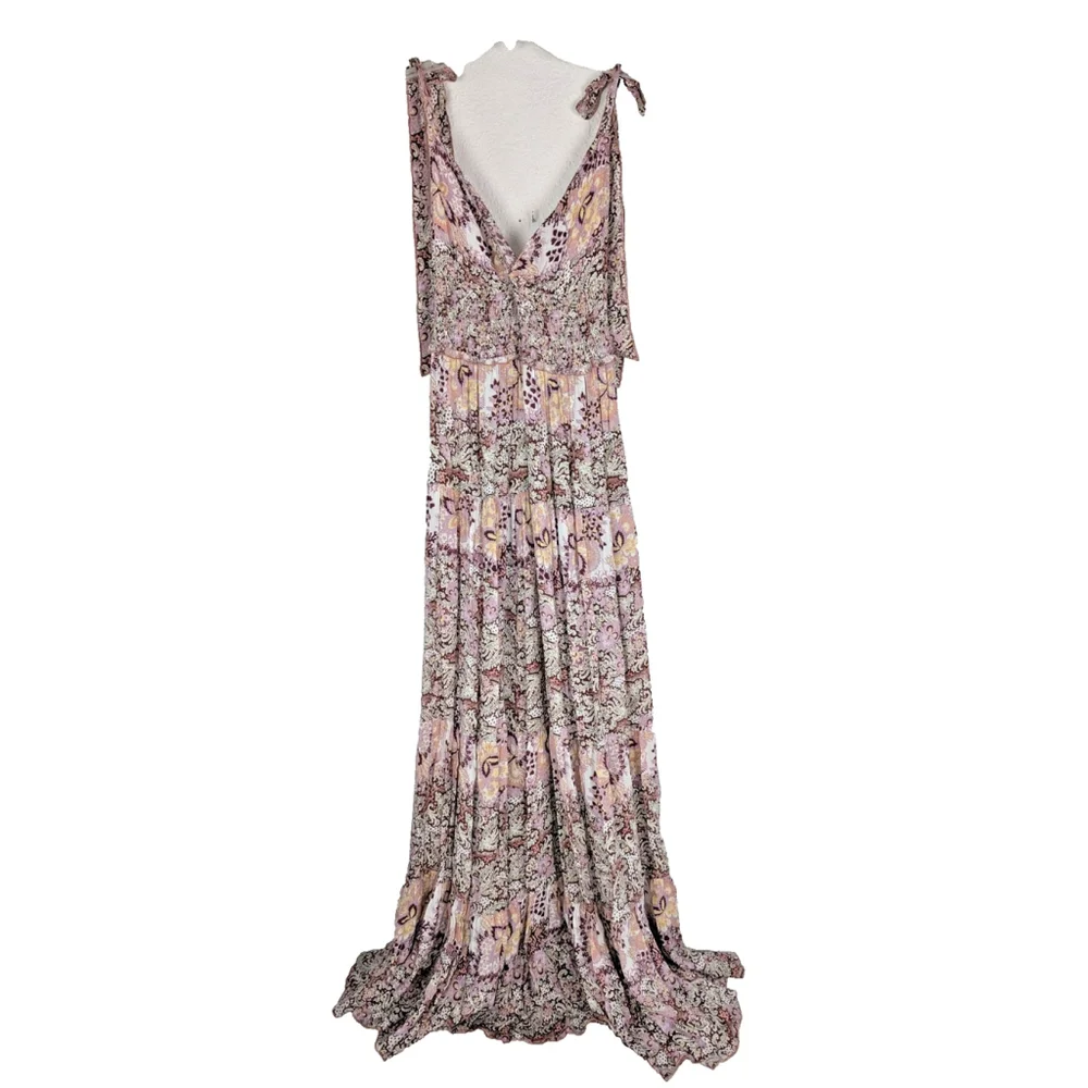 Free People Let's Smock About It Maxi Dress XS Pink Multi Boho Festival Beach